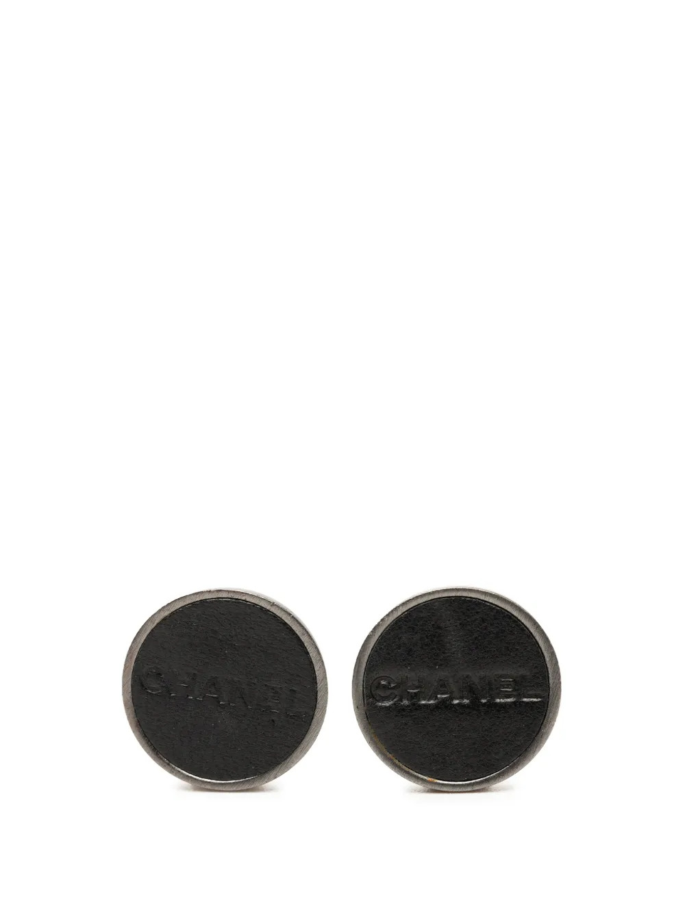 CHANEL Pre-Owned 2000 Brass Leather Logo Clip On Earrings costume earrings - Nero