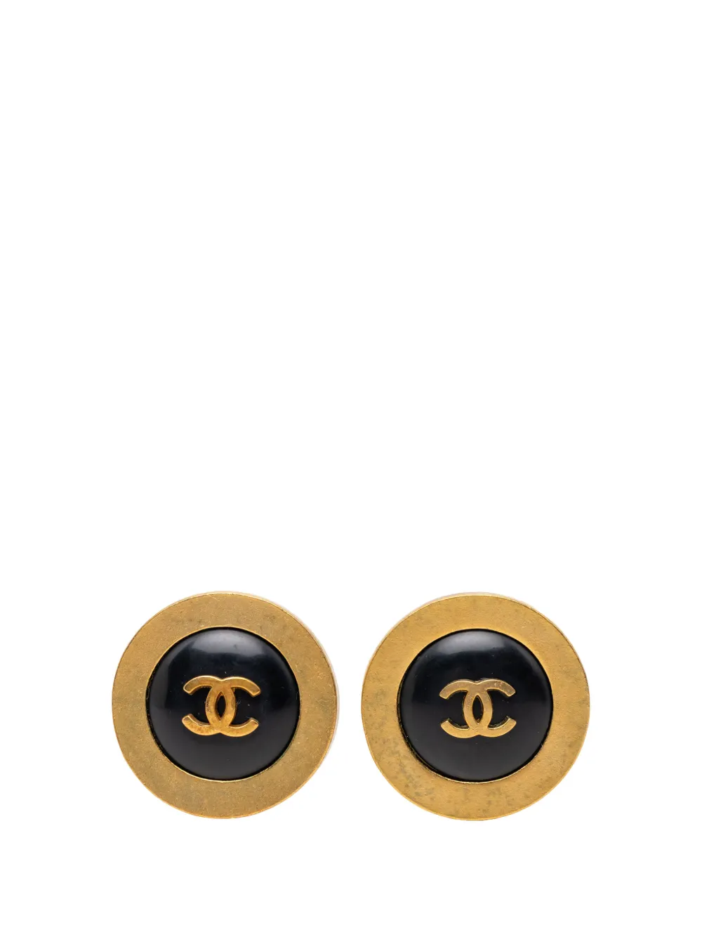 CHANEL Pre-Owned 1994 CC Gold Plated Enamel Round Clip On Earrings costume earrings - Oro
