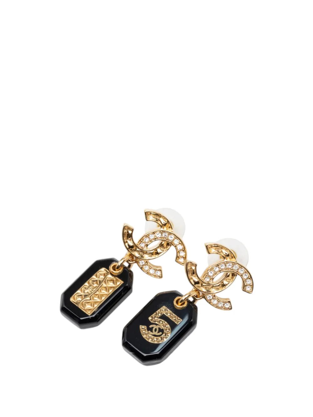 CHANEL Pre-Owned 2023 CC Gold Plated Strass and Resin No 5 Drop Push Back Earrings costume earrings - Nero