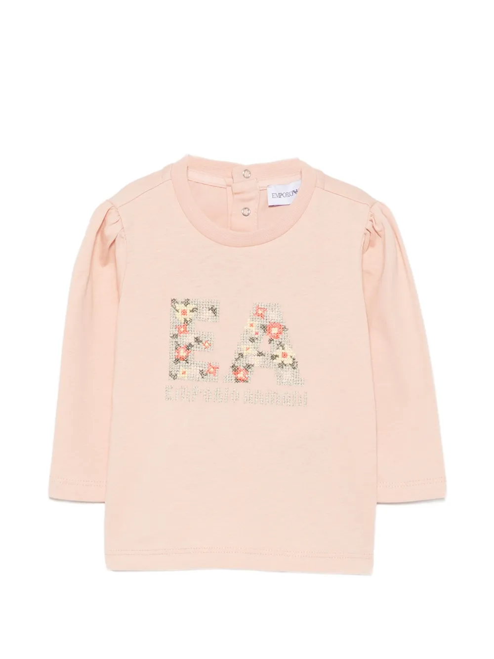 Emporio Armani Kids logo-embroidered puff-sleeve T-shirt - Rosa