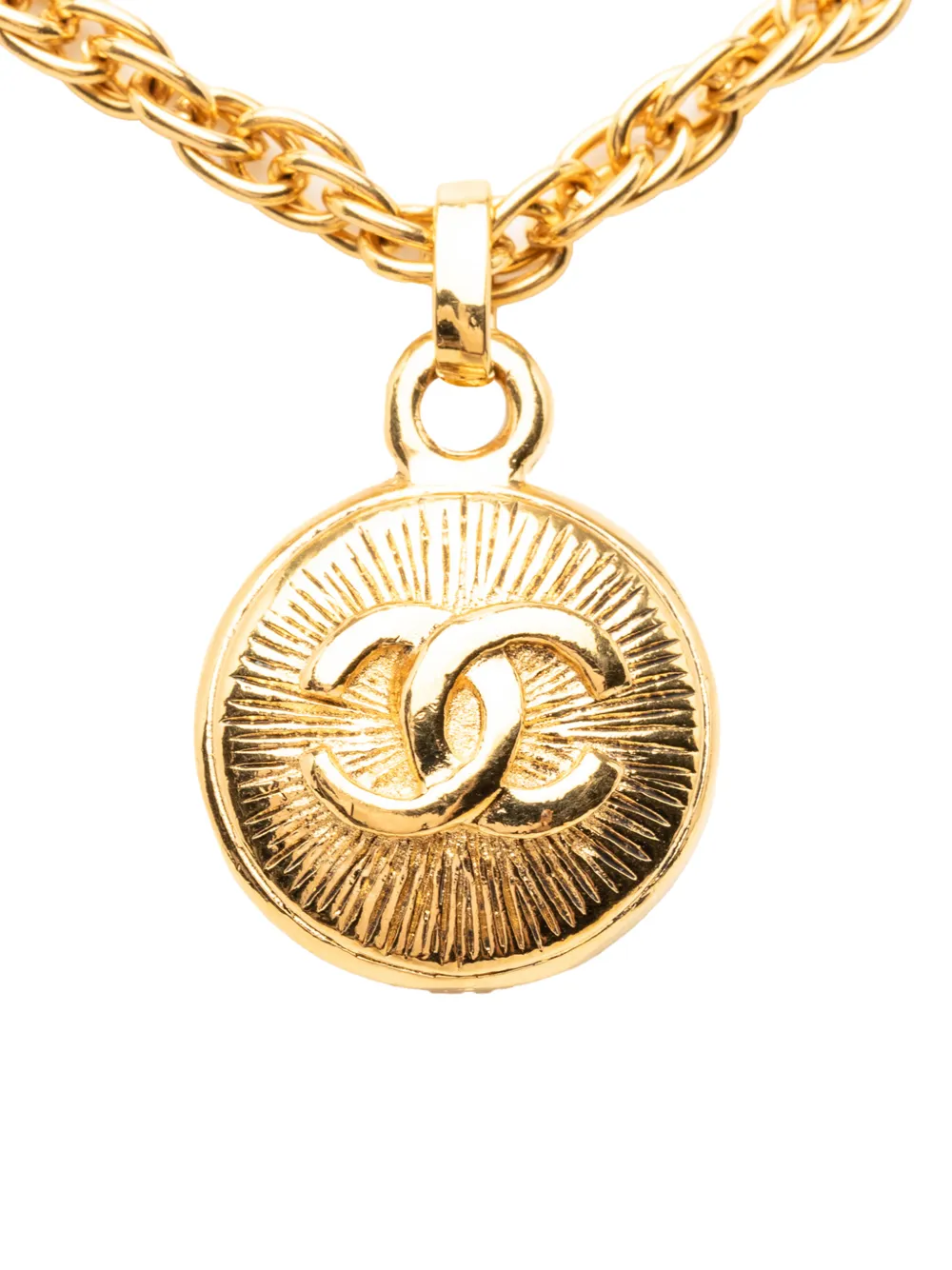 CHANEL Pre-Owned 1970-1980 CC Gold Plated Medallion Sunburst Pendant Necklace costume necklace - Oro