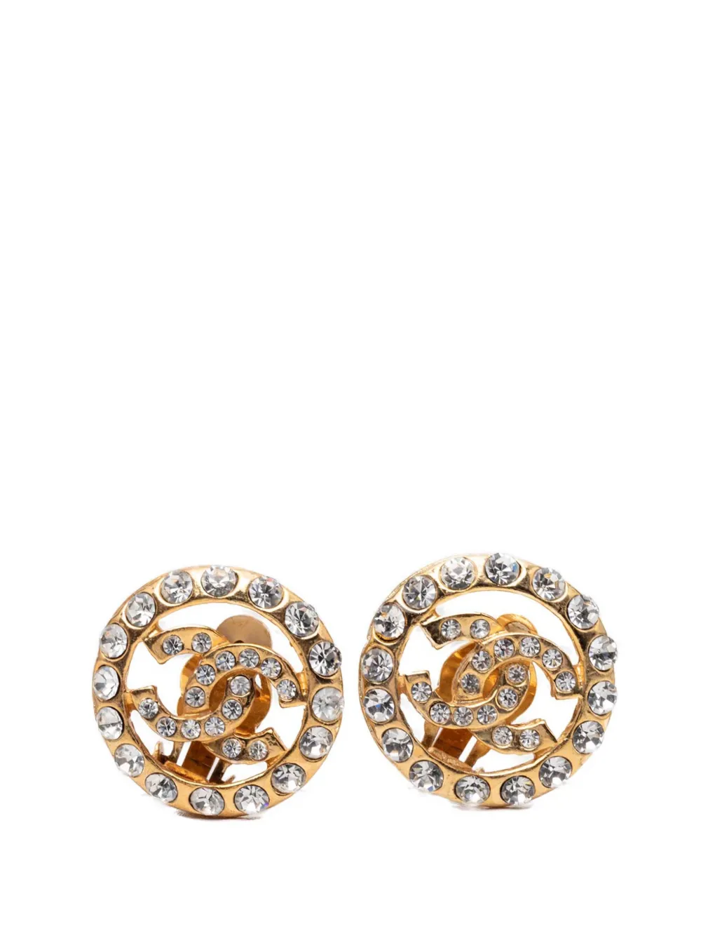 CHANEL Pre-Owned 1970-1980 CC Gold Plated Strass Round Clip On Earrings costume earrings - Oro