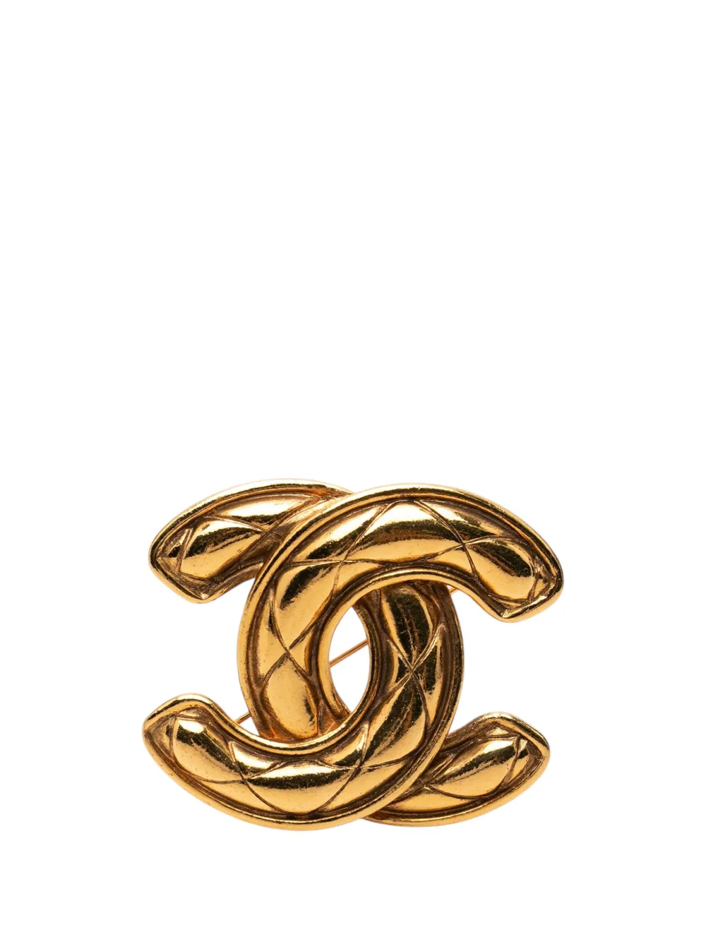 CHANEL Pre-Owned 1970-1980 CC Gold Plated Quilted Brooch costume brooch - Oro