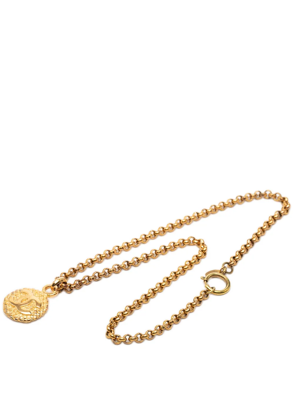 CHANEL Pre-Owned 1980-1990 CC Gold Plated Woven Round Pendant Necklace costume necklace - Oro