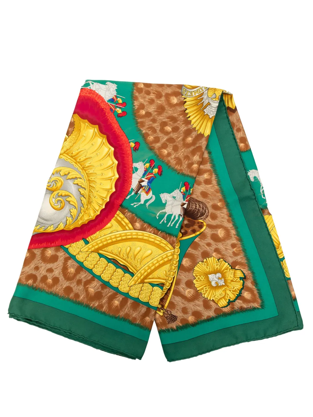 Hermès Pre-Owned 1989 Casques et Plumets Silk Scarf 90 scarves - Verde