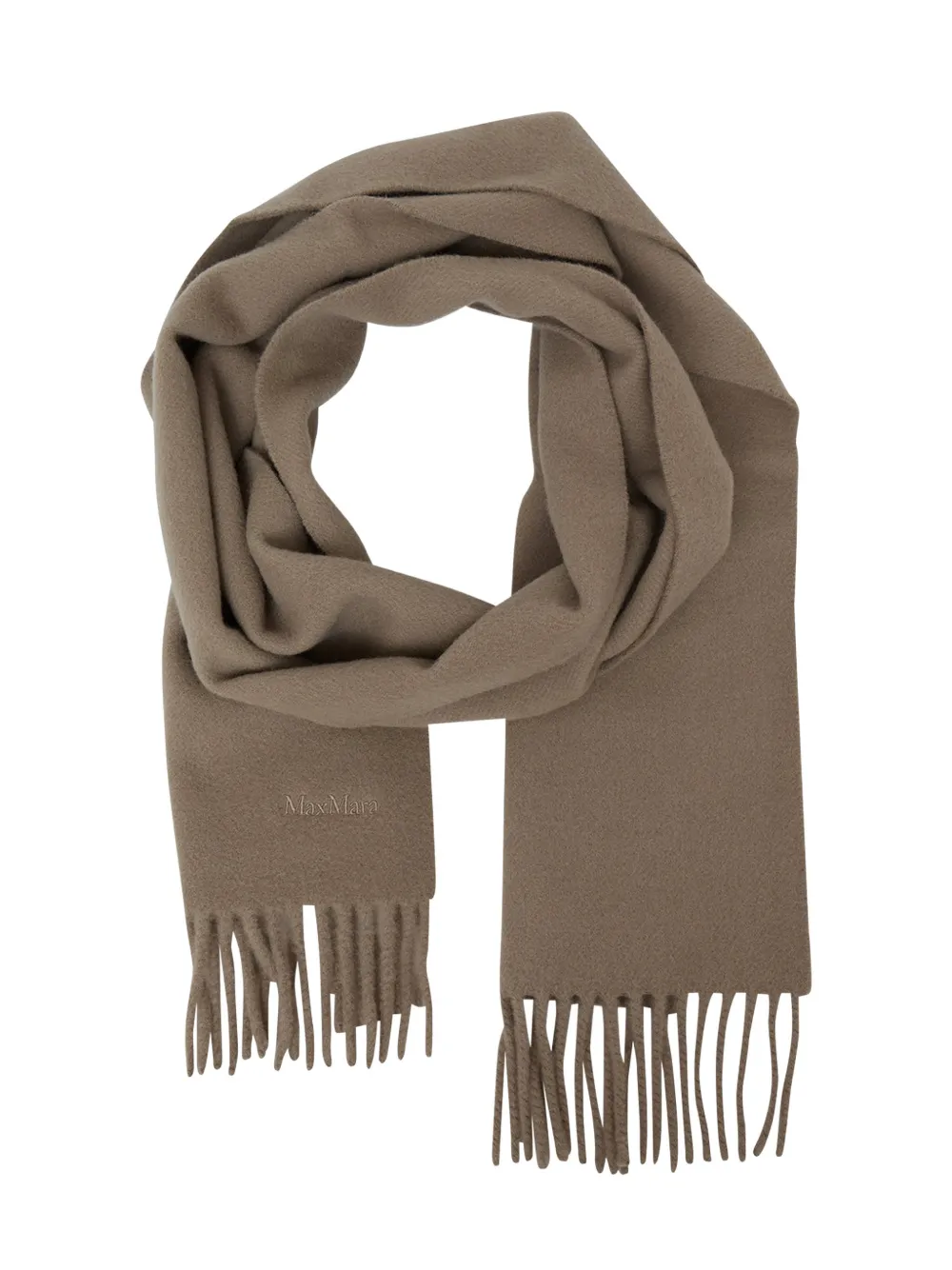 Max Mara logo-embroidered fringed scarf Beige