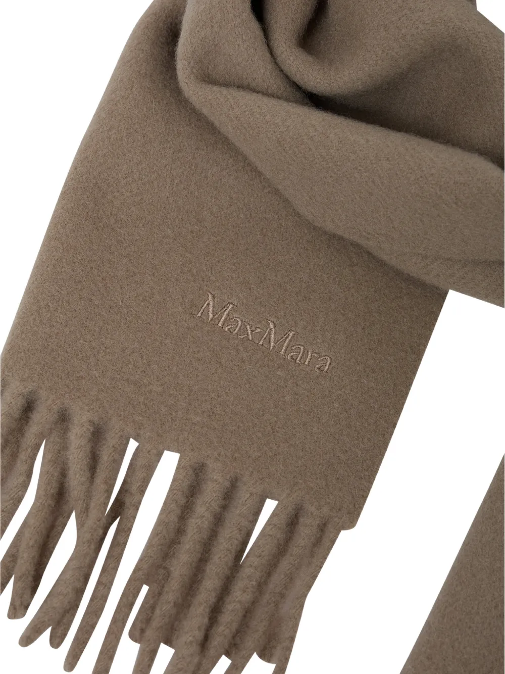 Max Mara logo-embroidered fringed scarf Beige