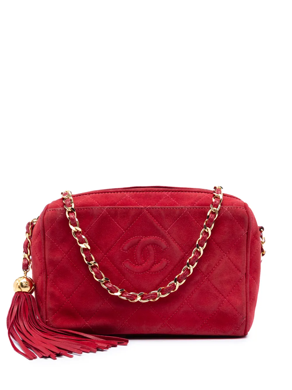 CHANEL Pre-Owned 1994-1996 CC Quilted Suede Tassel Diamond Camera Bag crossbody bag - Rosso