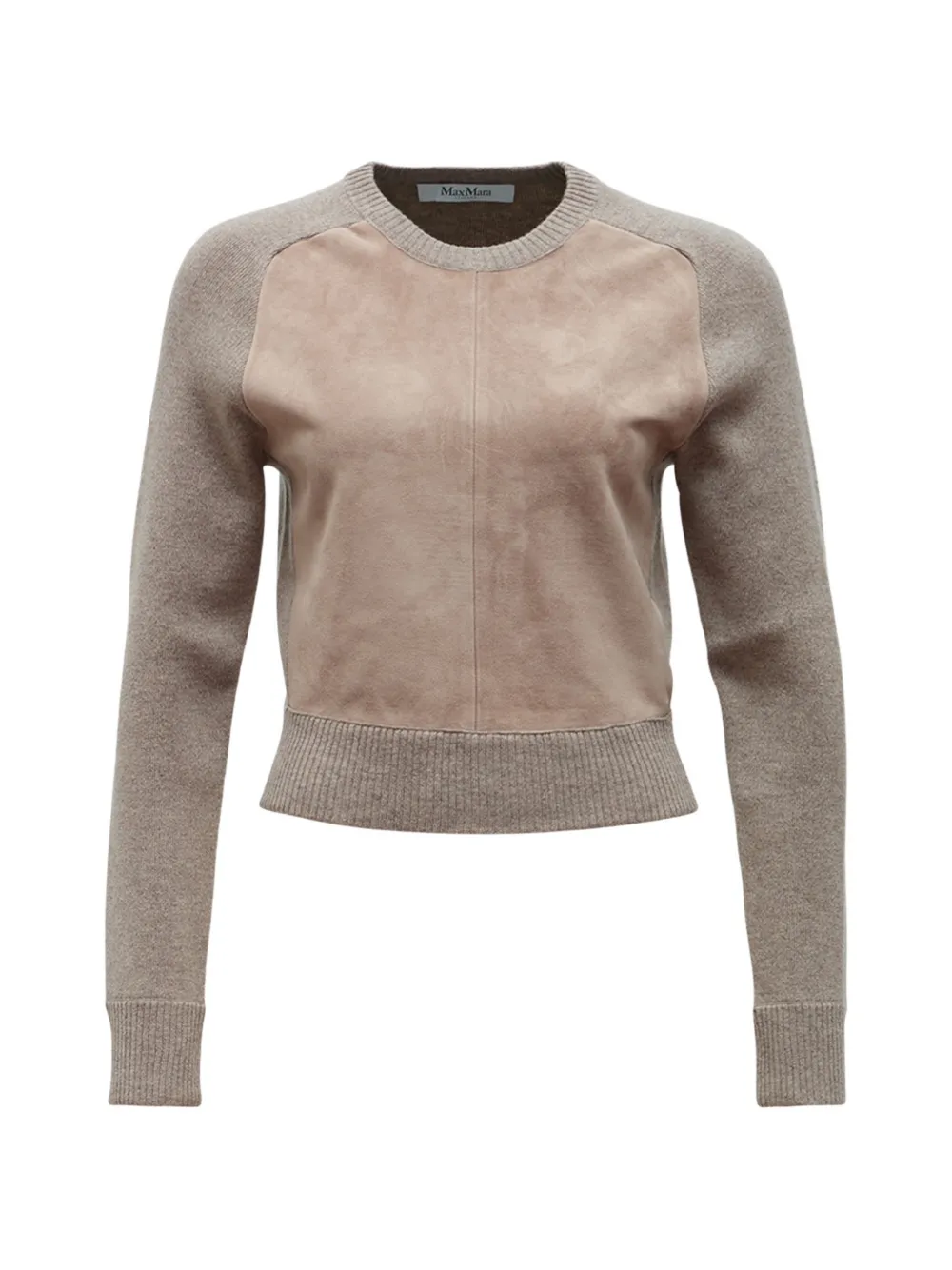 Max Mara suede-panel raglan-sleeve sweater Beige