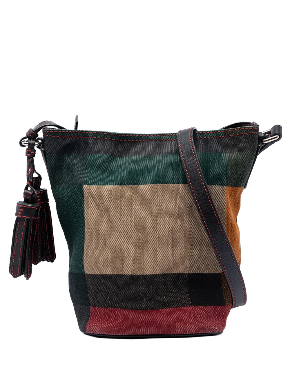 Burberry Pre-Owned 2000-2017 Mini Mega Check Canvas Ashby Tassel bucket bag - Marrone