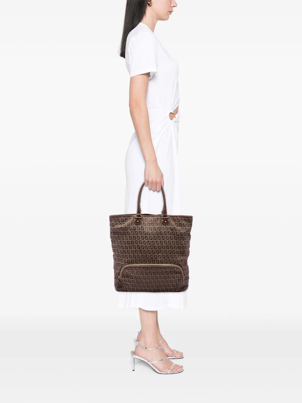 Fendi Pre-owned 2000-2010 Zucchino Canvas Chef Shopping Tote Bag in Brown, view 2