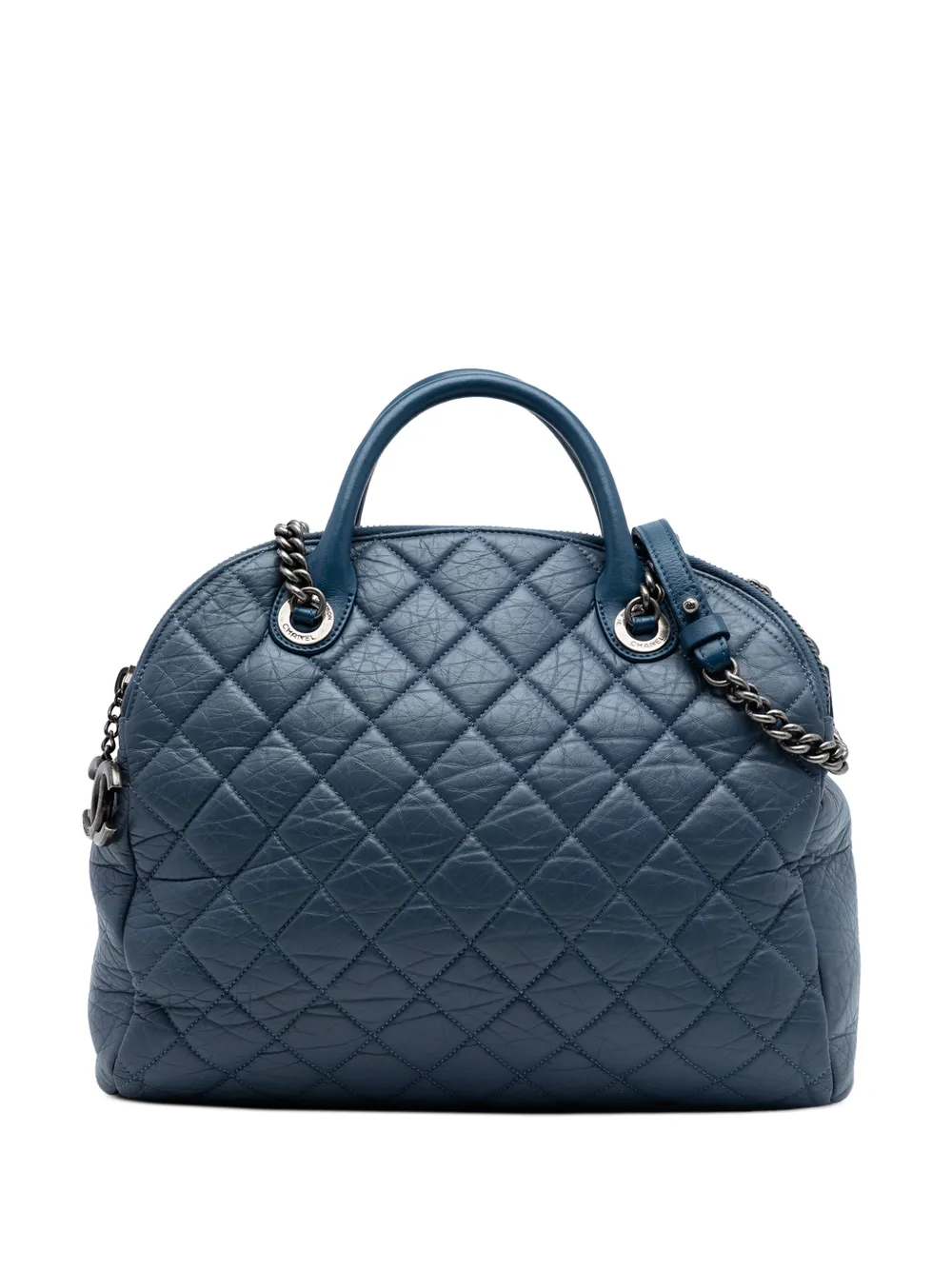 CHANEL Pre-Owned 2012-2013 CC Quilted Aged Calfskin Bowling Bag satchel - Blu