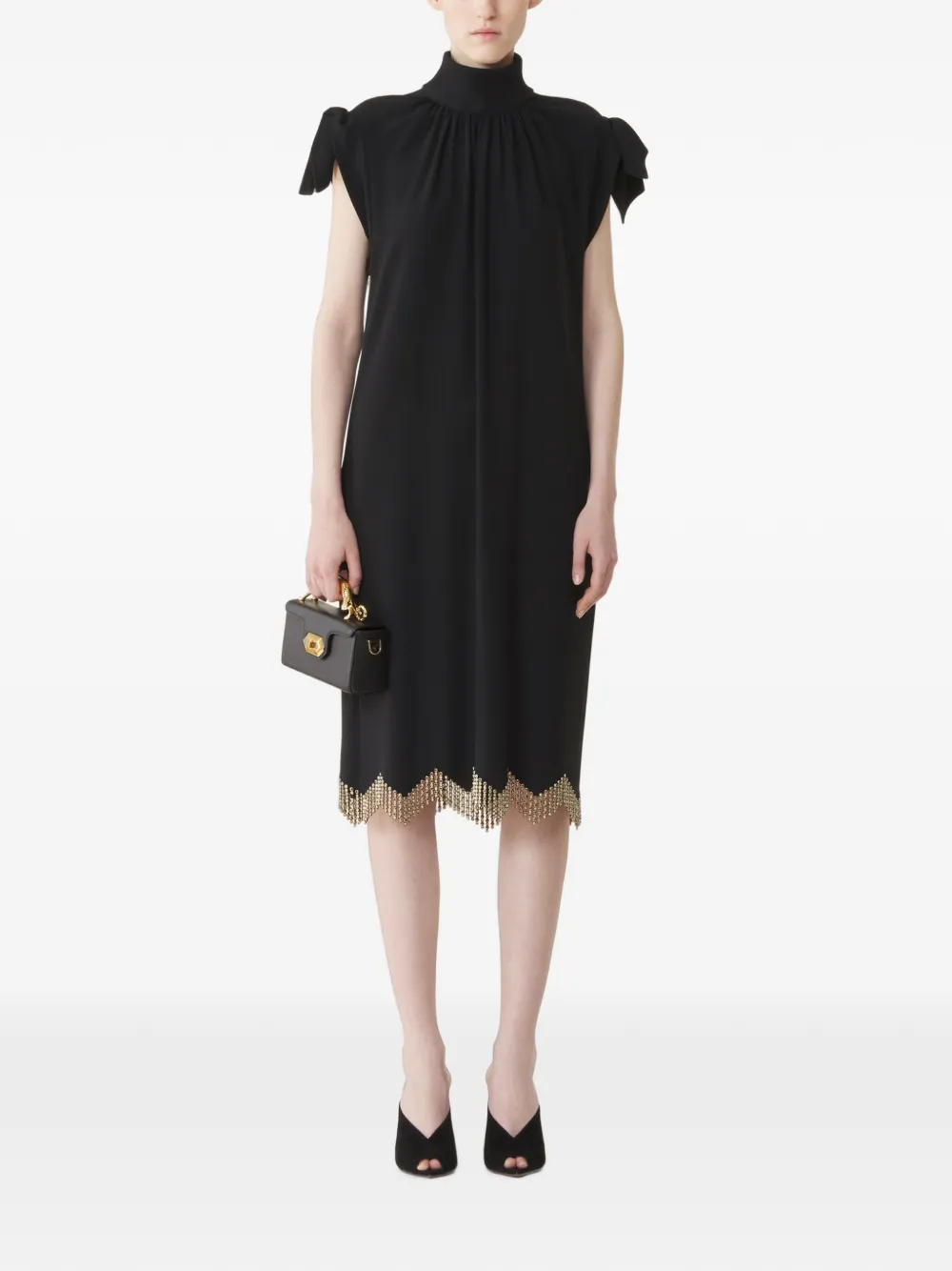 Lanvin Midi-jurk met strikdetail en kristallen franje Zwart
