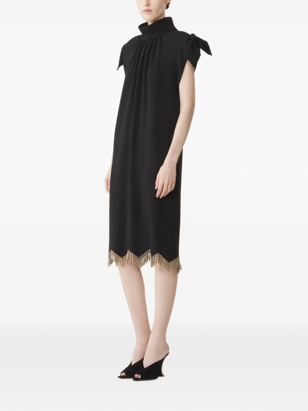 Lanvin Midi-jurk met strikdetail en kristallen franje Zwart