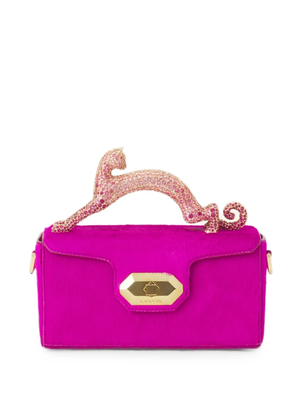 Lanvin Pencil Cat mini-tas met ponyhaar en stras Roze