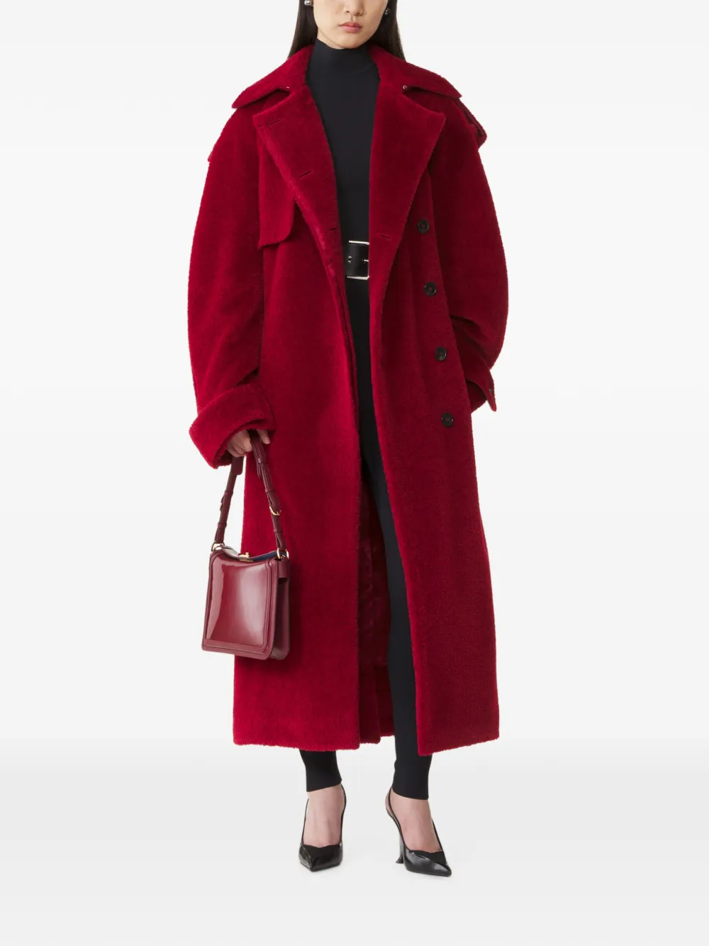 Lanvin Jas met lammy-effect en ceintuur Rood
