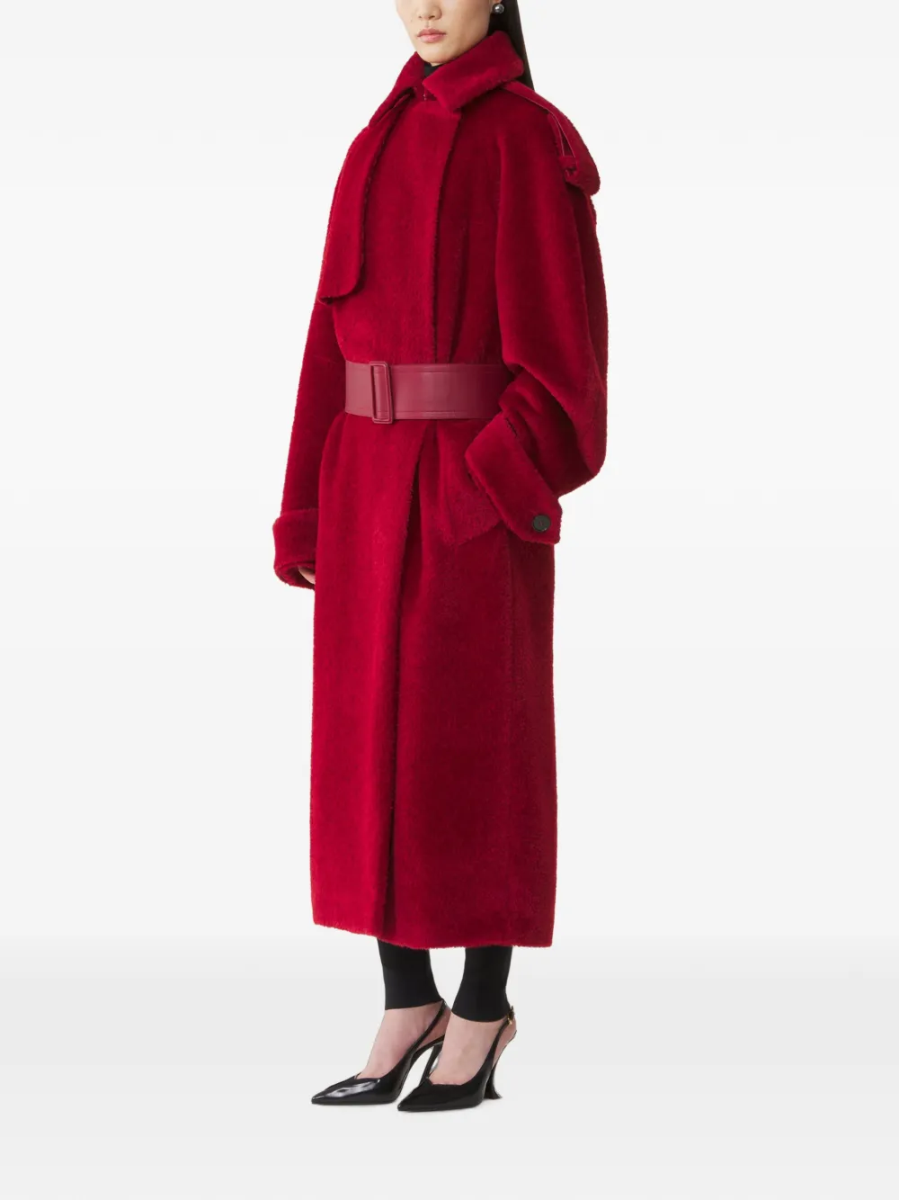 Lanvin Jas met lammy-effect en ceintuur Rood