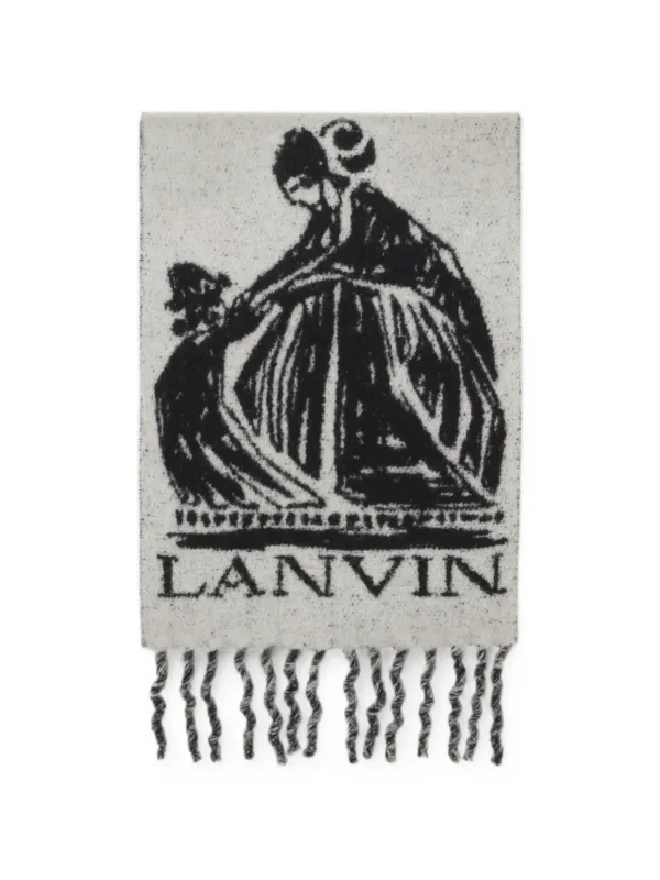 Lanvin Logo-print Fringed Scarf in Grey