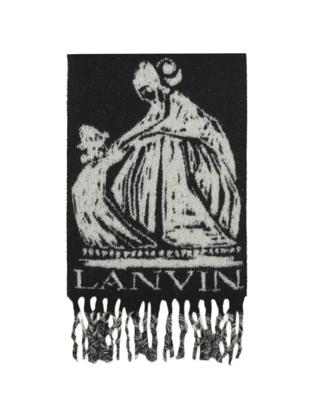 Lanvin Logo-print Fringed Scarf in Grey, view 2