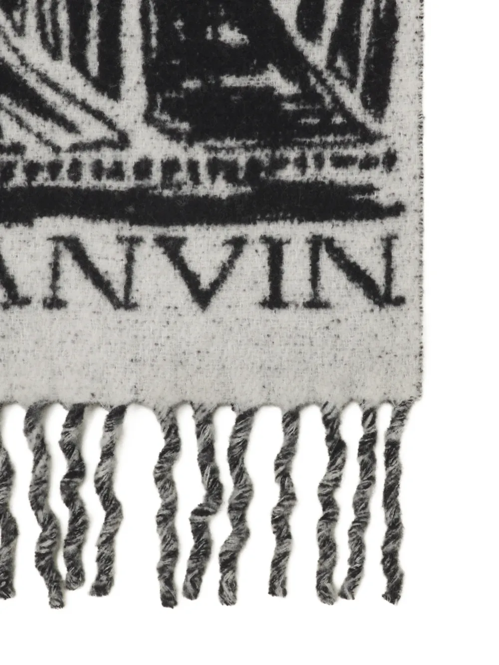 Lanvin Logo-print Fringed Scarf in Grey, view 3