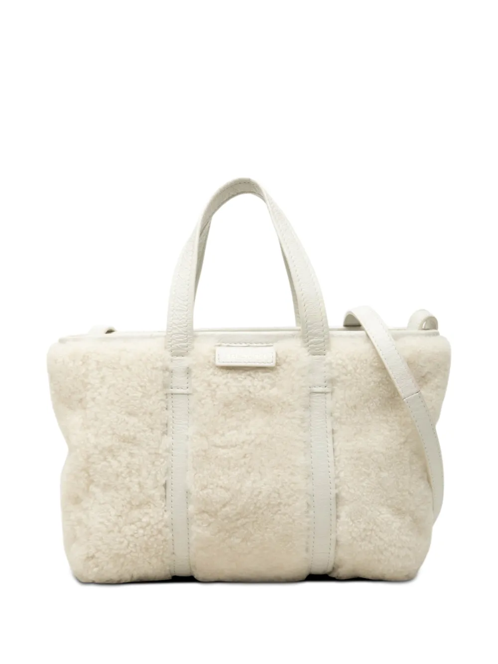 Balenciaga Pre-Owned 2022 Small Shearling and Leather Barbes East West Shopper Tote satchel - Bianco