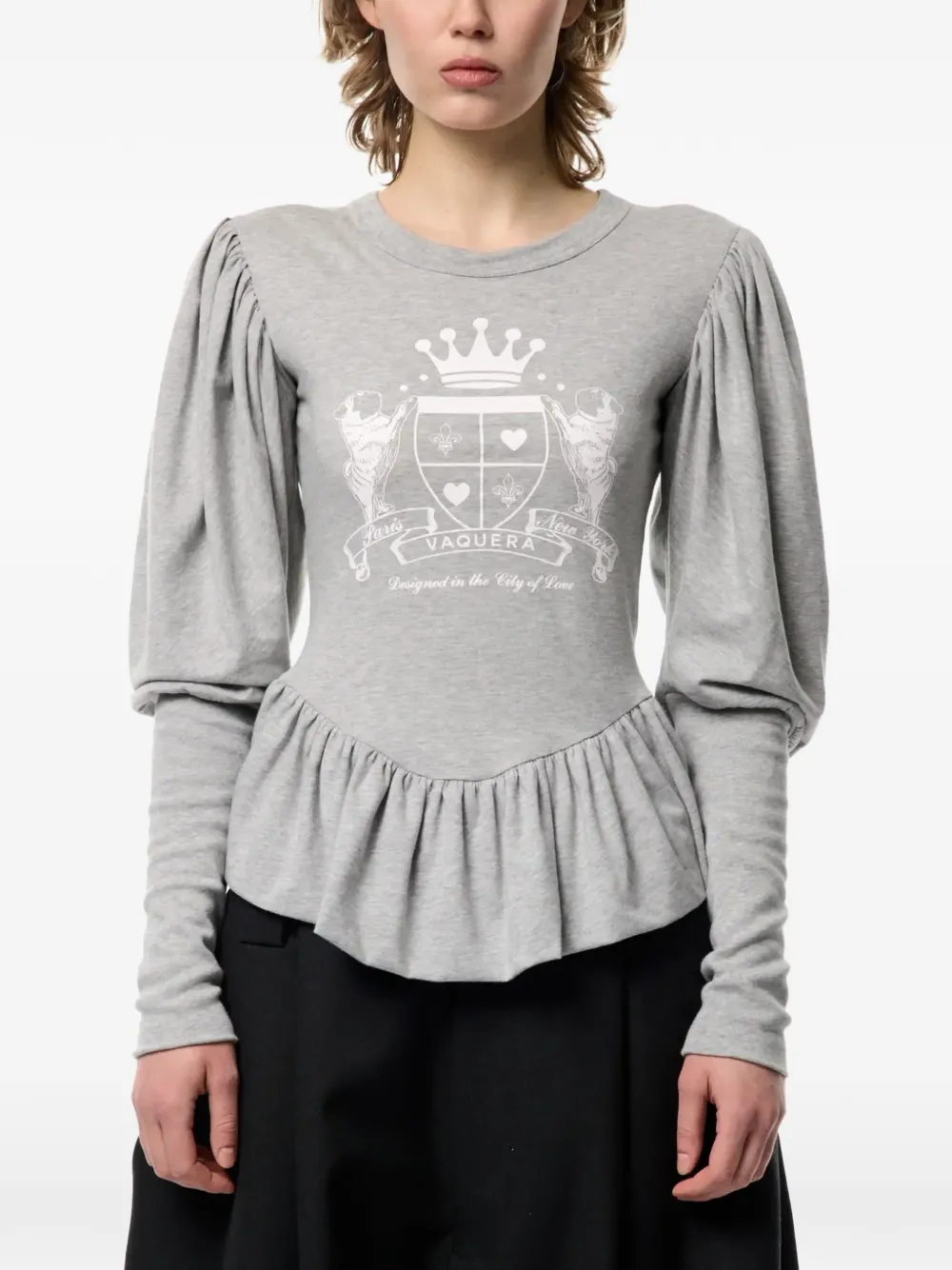 Vaquera Romantic crest-print peplum T-shirt - Grigio