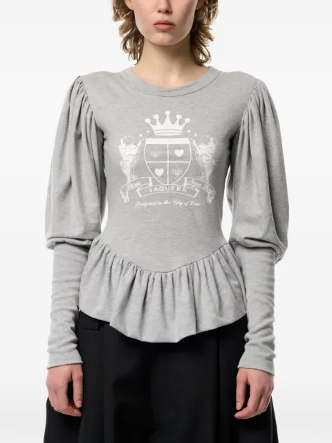 Vaquera Romantic peplum T-shirt met wapenschild-print