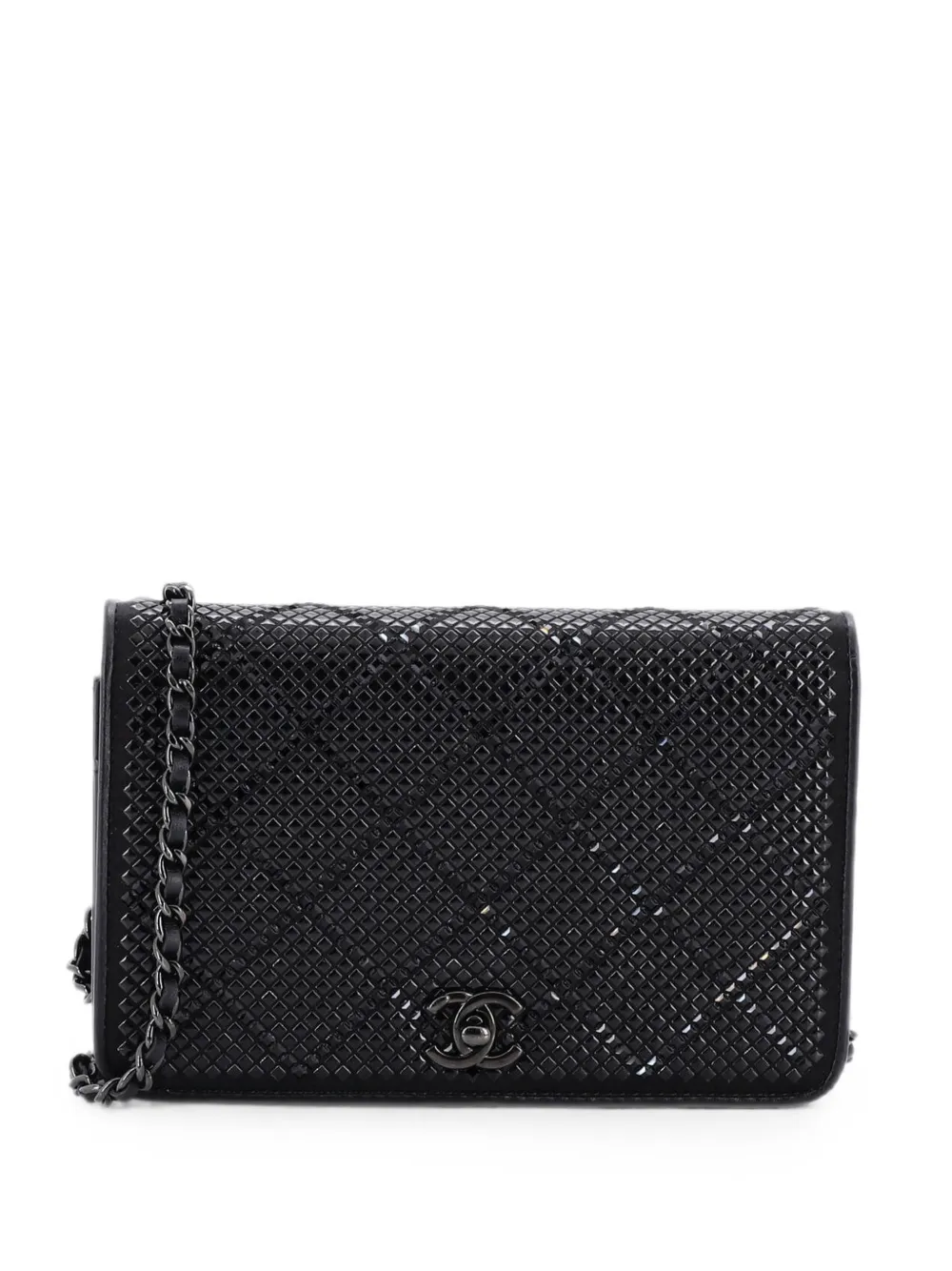 CHANEL Pre-Owned Turnlock CC Wallet on Chain Strass Embellished Satin crossbody bag - Nero