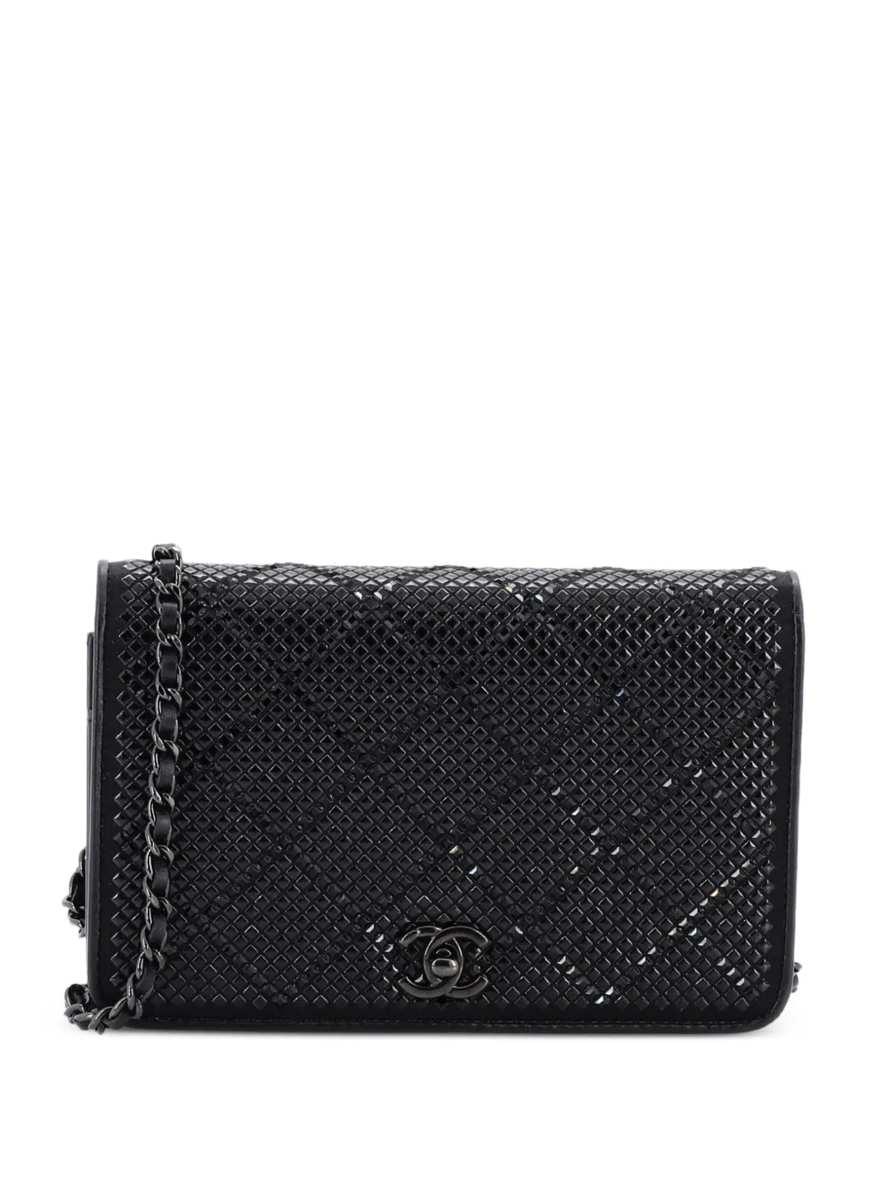 CHANEL Pre-Owned Turnlock CC Wallet on Chain Strass Embellished Satin crossbody bag - Black