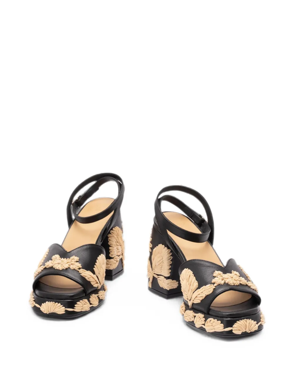 Castañer raffia-embroidered platform sandals Zwart