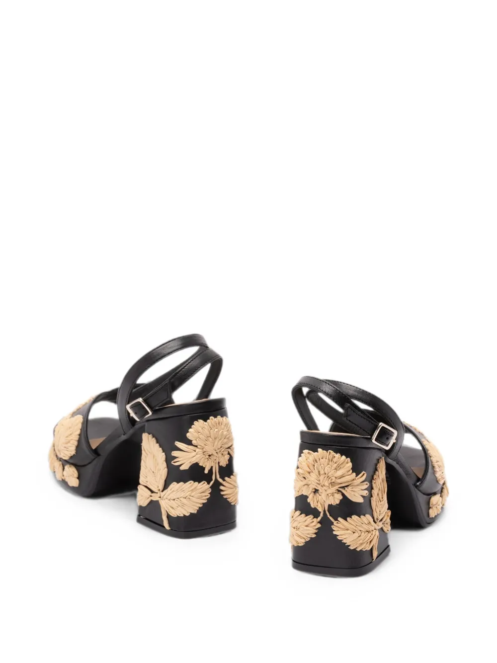 Castañer raffia-embroidered platform sandals Zwart
