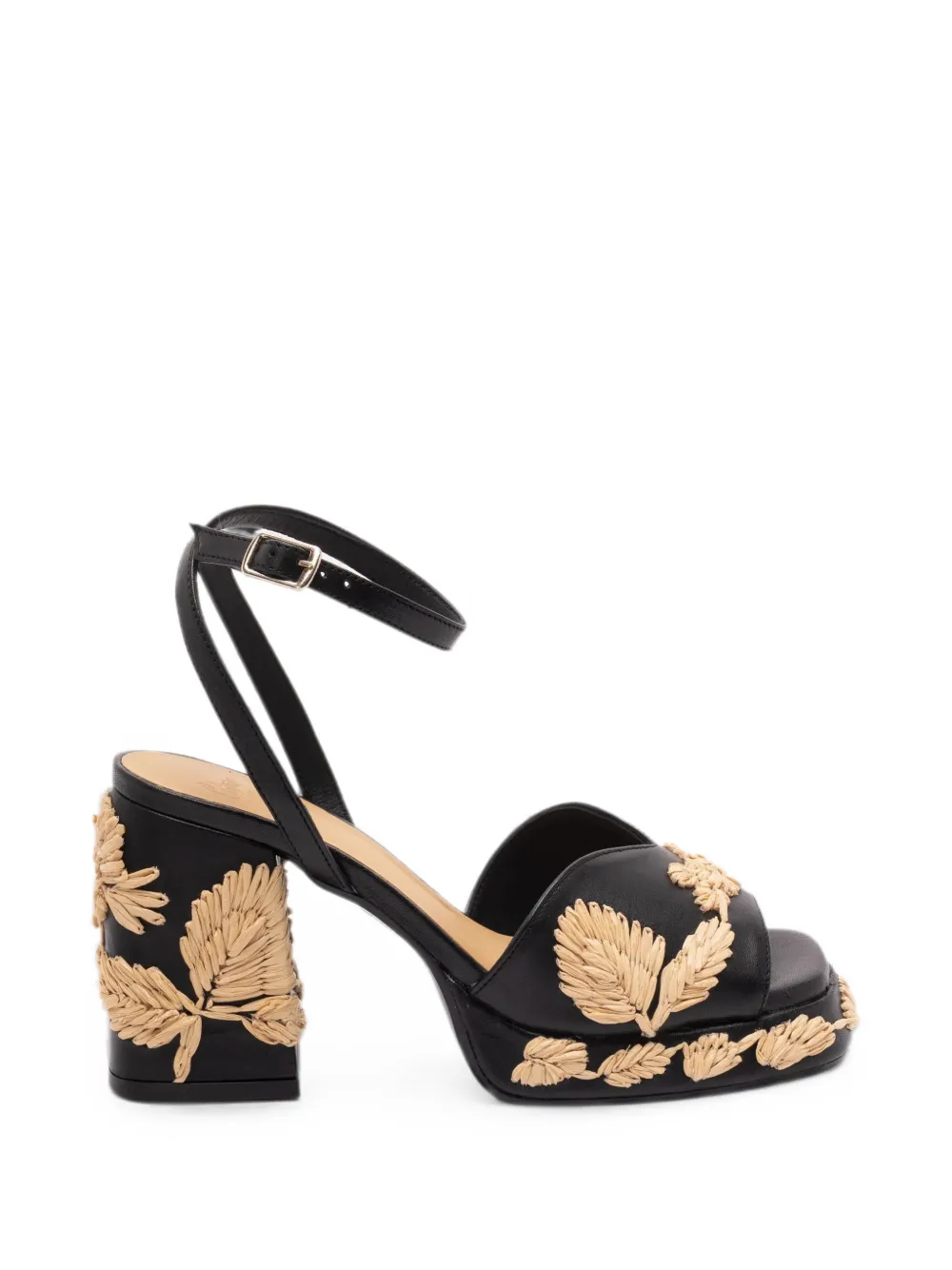 Castañer raffia-embroidered platform sandals Zwart