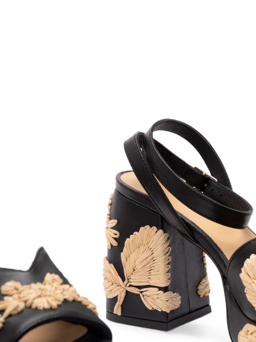 Castañer raffia-embroidered platform sandals Zwart