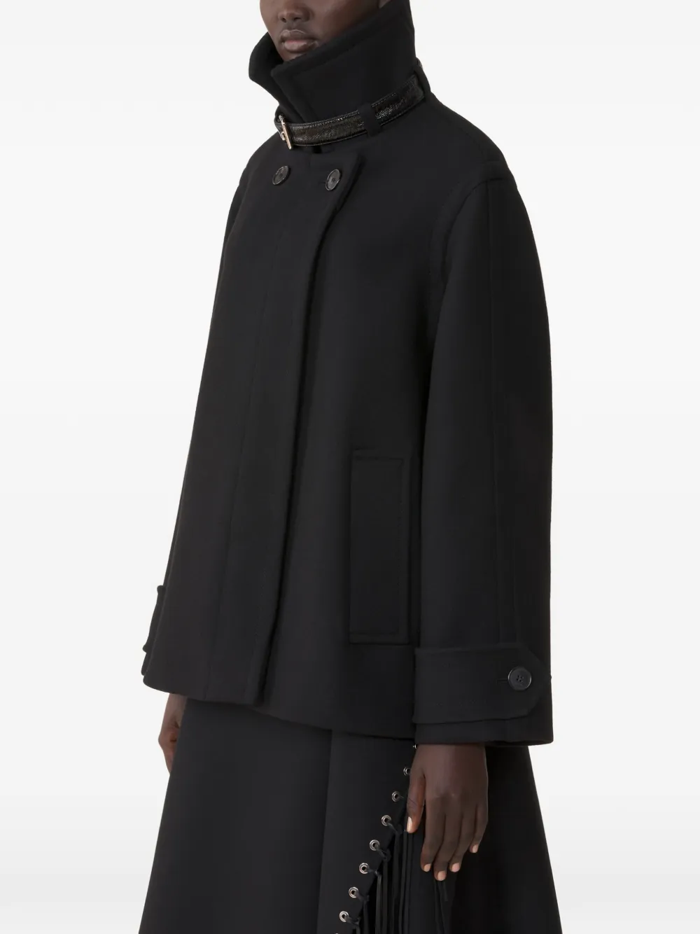 Lanvin Jas met dubbele rij knopen en gespkraag Zwart