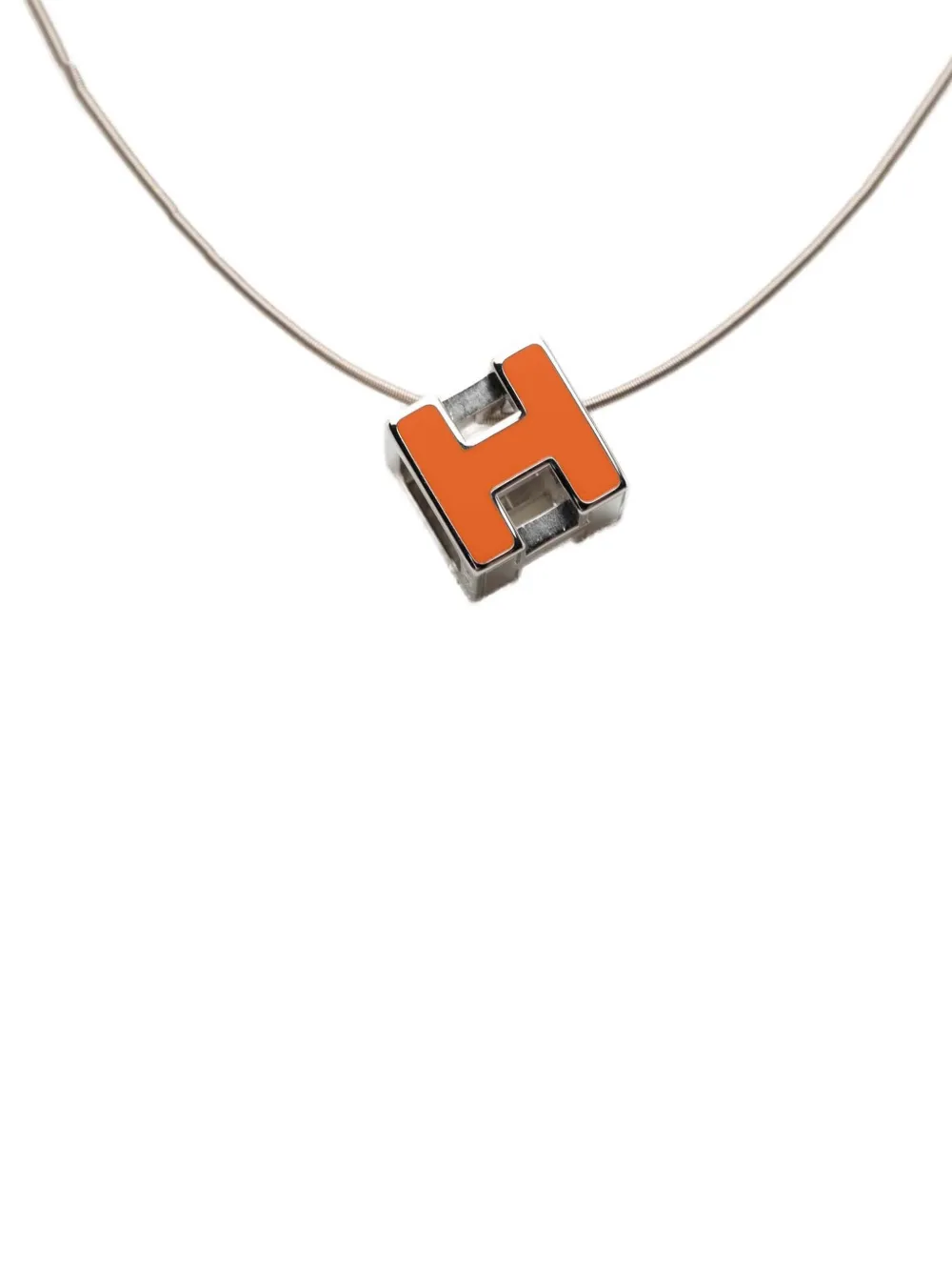 Hermès Pre-Owned 2000-2010 Palladium Plated Lacquered Cage D H Pendant Necklace costume necklace - Arancione