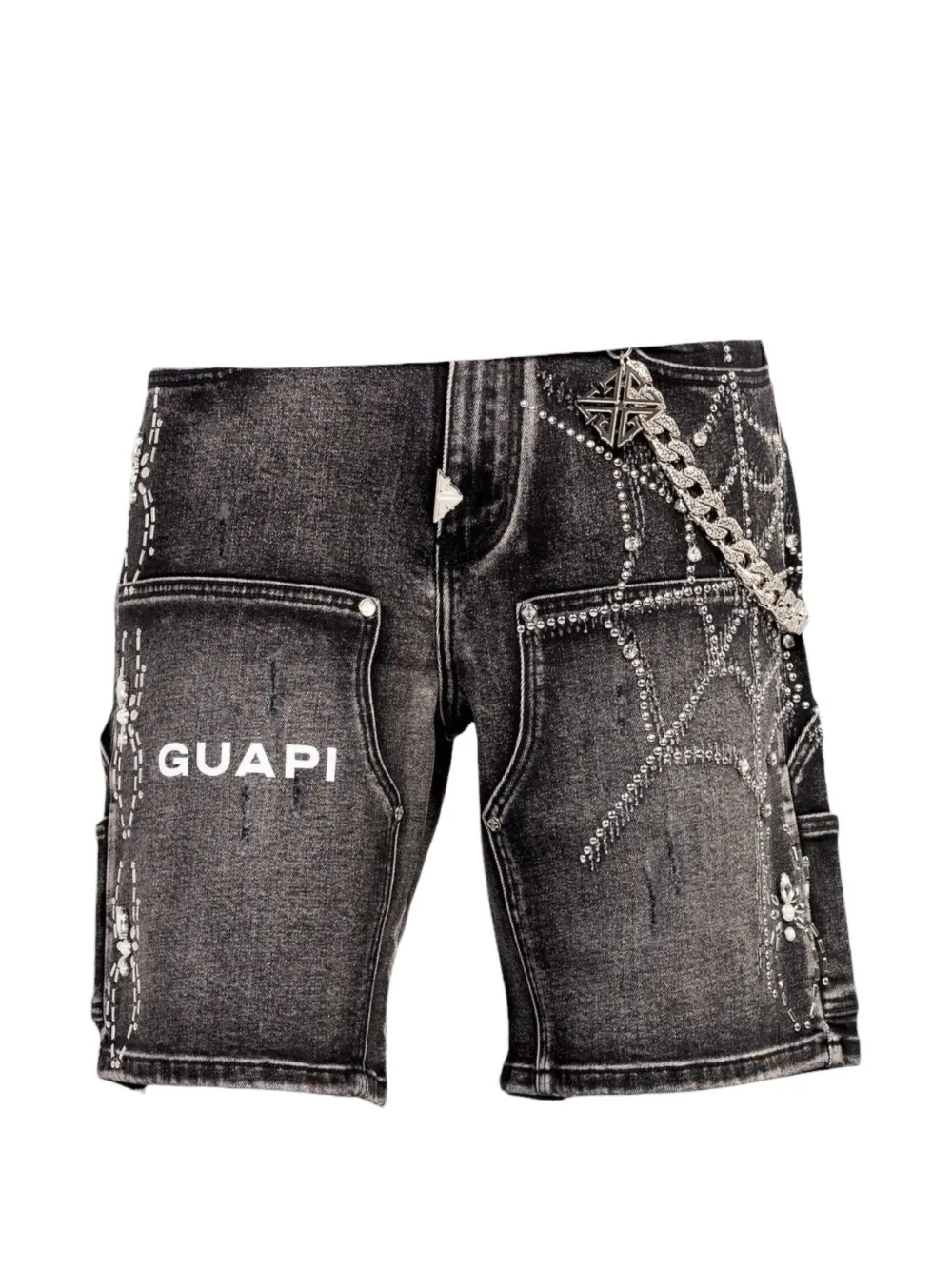 GUAPI spiderweb-motif rhinestone-embellished shorts - Grigio