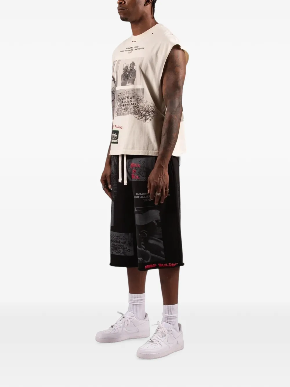 BLDG4 Palace shorts met grafische print Zwart