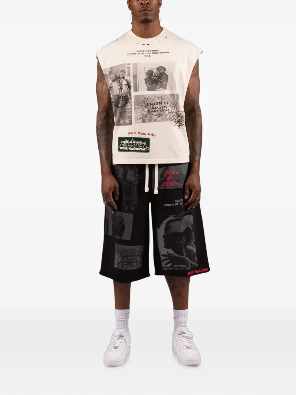 BLDG4 Palace shorts met grafische print Zwart