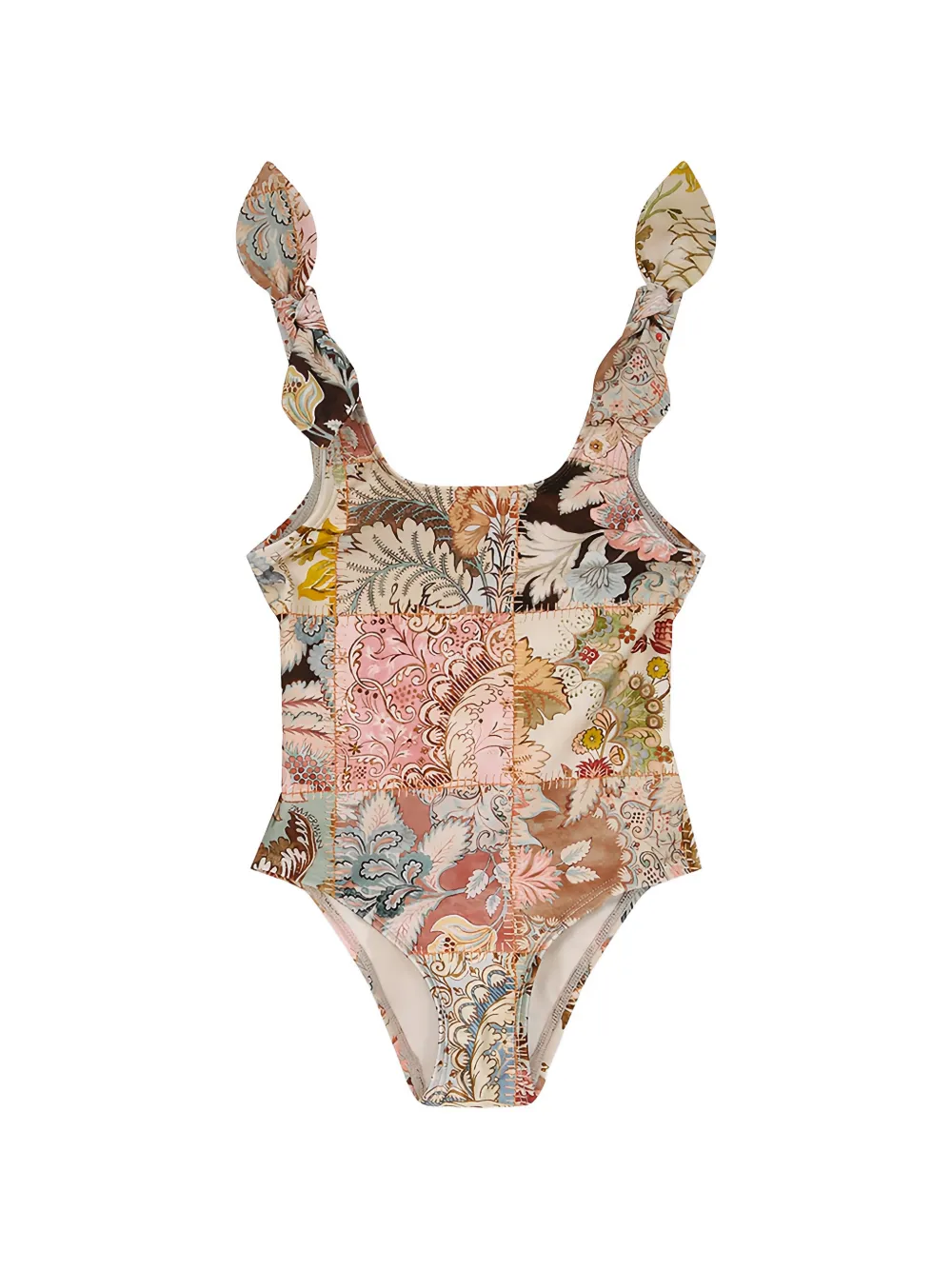 ZIMMERMANN Kids patchwork-print knotted-strap swimsuit - Nude