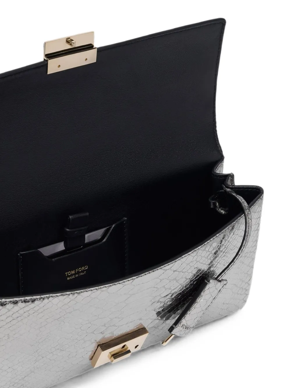 TOM FORD Clutch met python-effect en drukslot Zilver