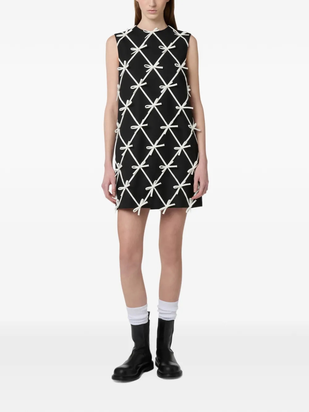 Moschino Mini-jurk verfraaid met strik en rasterdetail Zwart