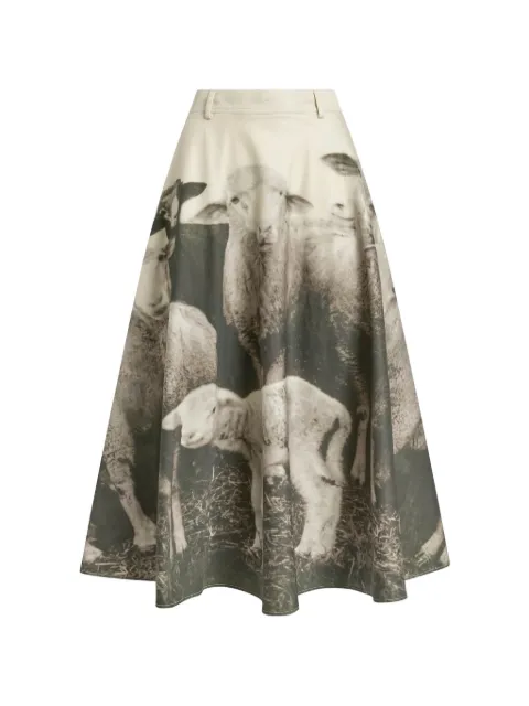 Moschino sheep-print flared midi skirt
