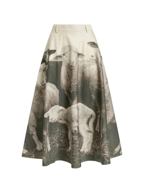 Moschino sheep-print flared midi skirt