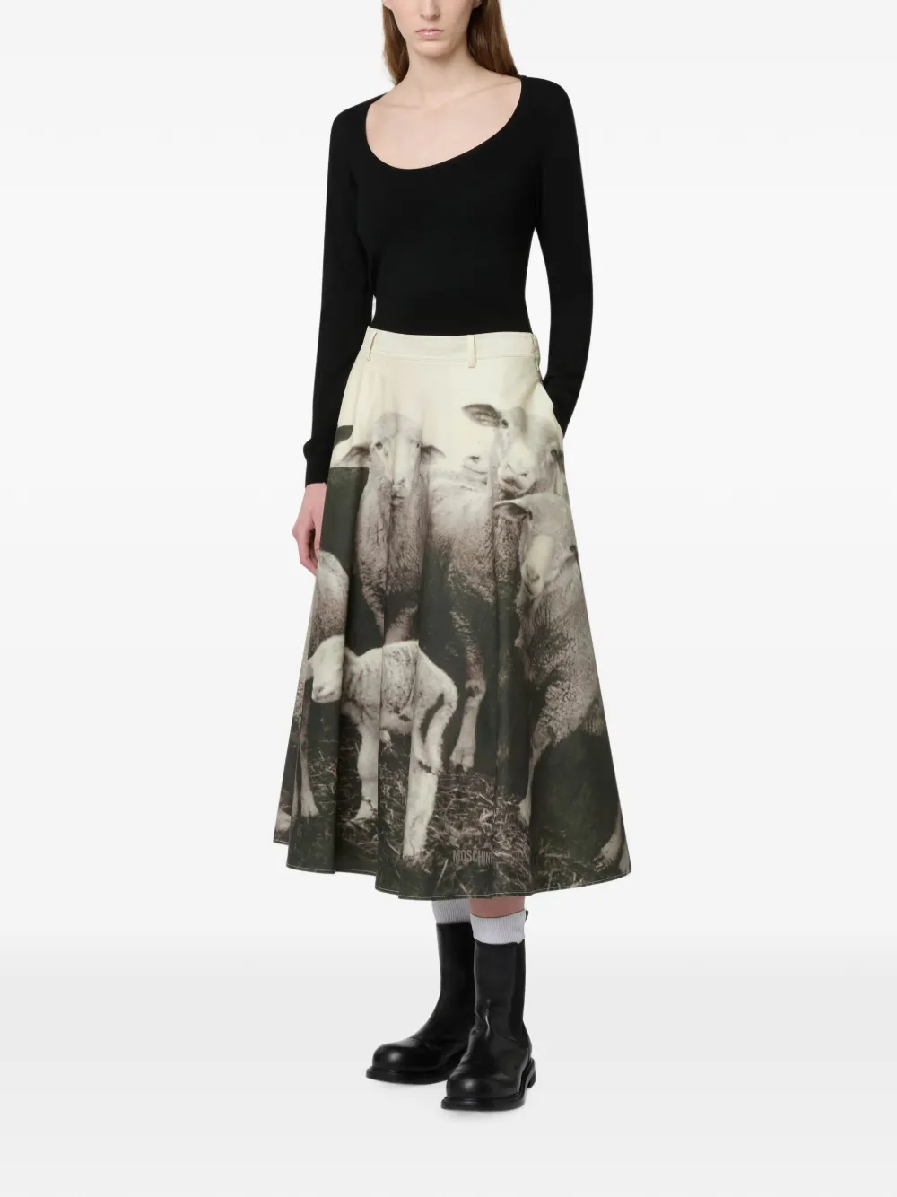 Moschino Flared midi-rok met schapenprint Grijs