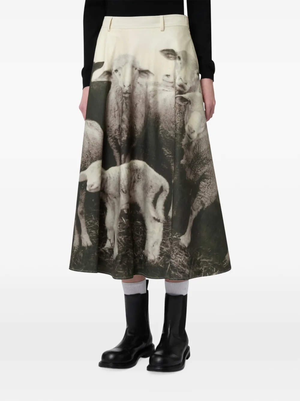 Moschino Flared midi-rok met schapenprint Grijs