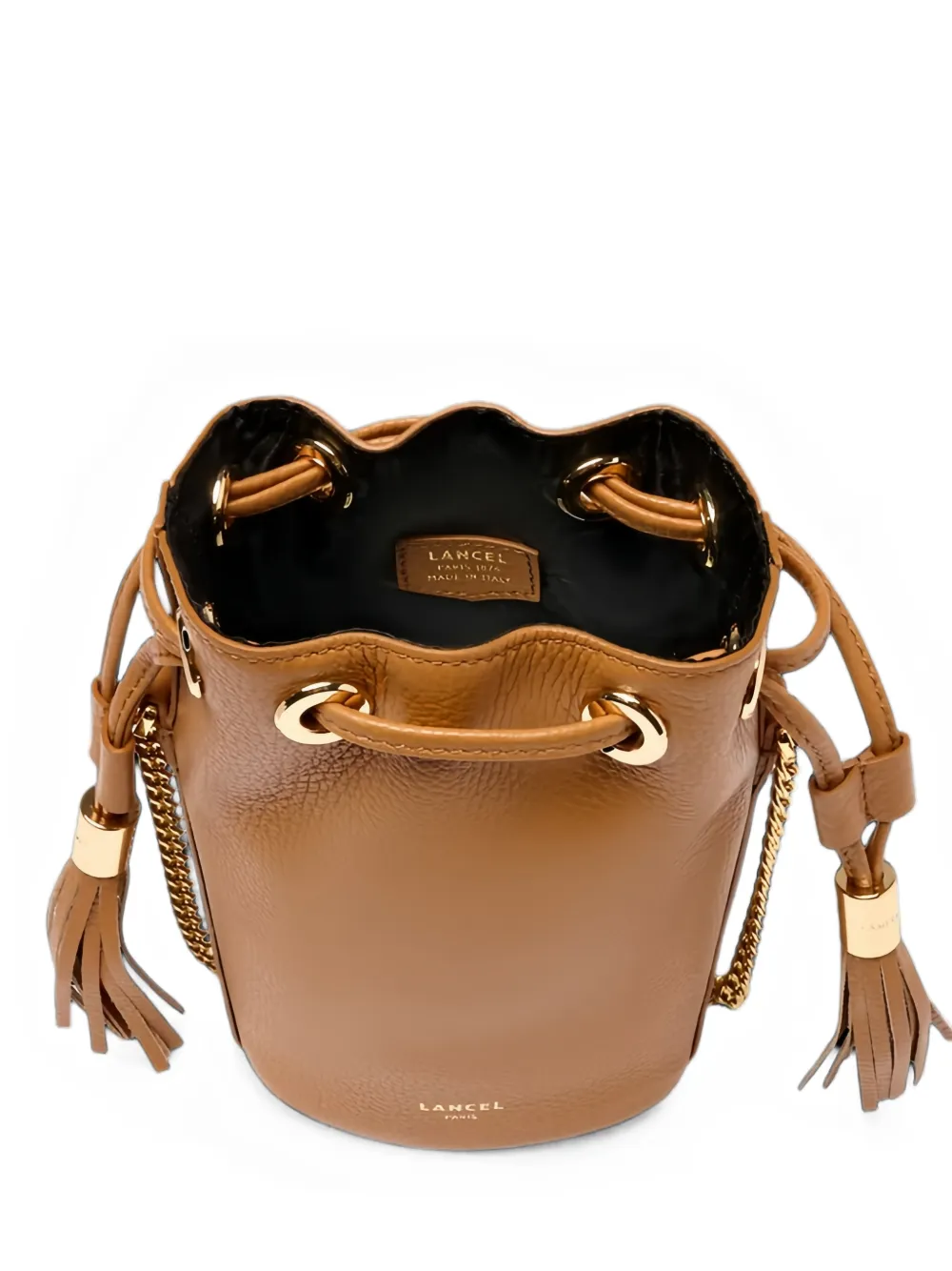 Lancel Bucket-tas met kwastje en schakelketting Zwart