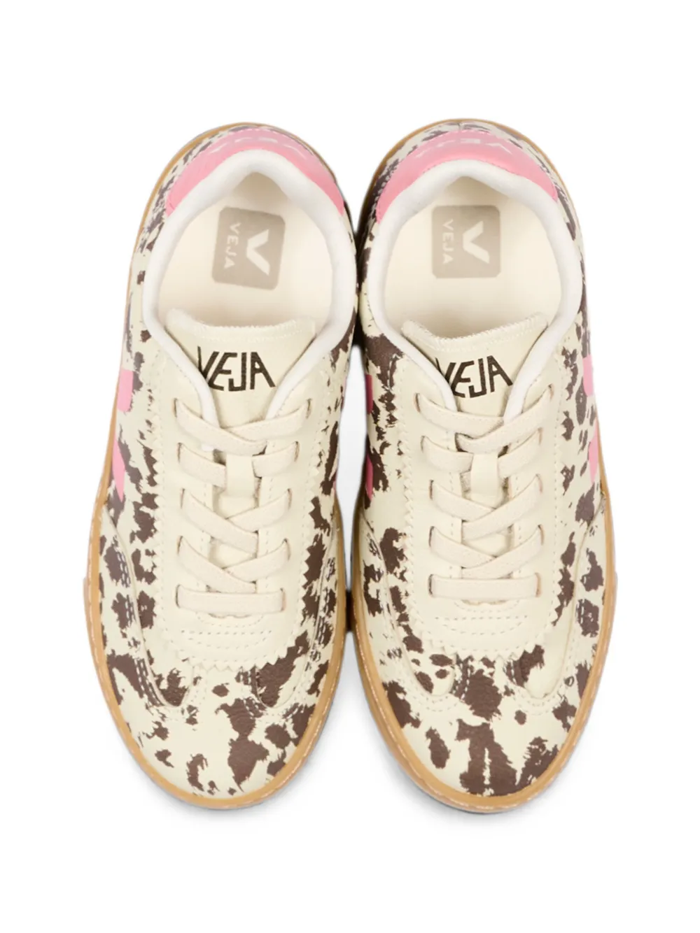 VEJA Kids Volley cow-print leather sneakers Beige