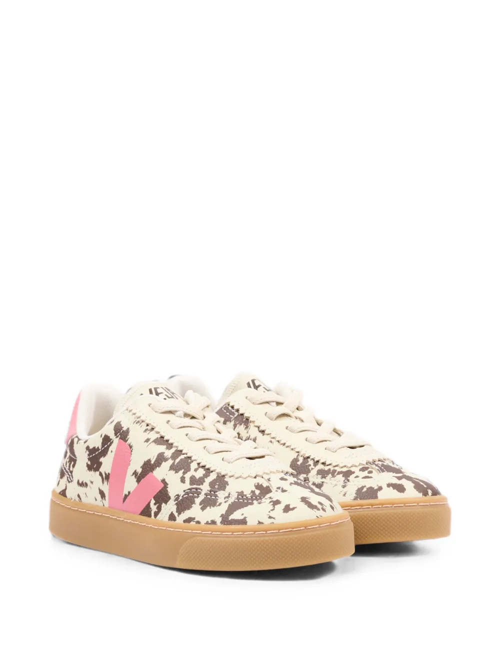 VEJA Kids Volley cow-print leather sneakers Beige