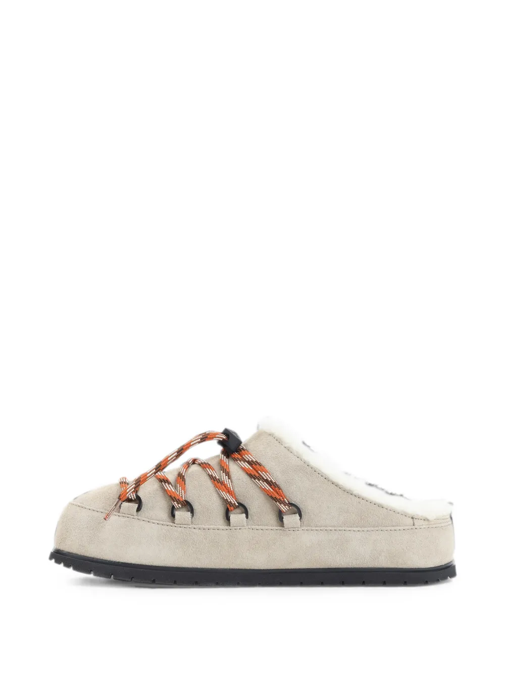 Prada shearling-trim lace-up slippers Beige
