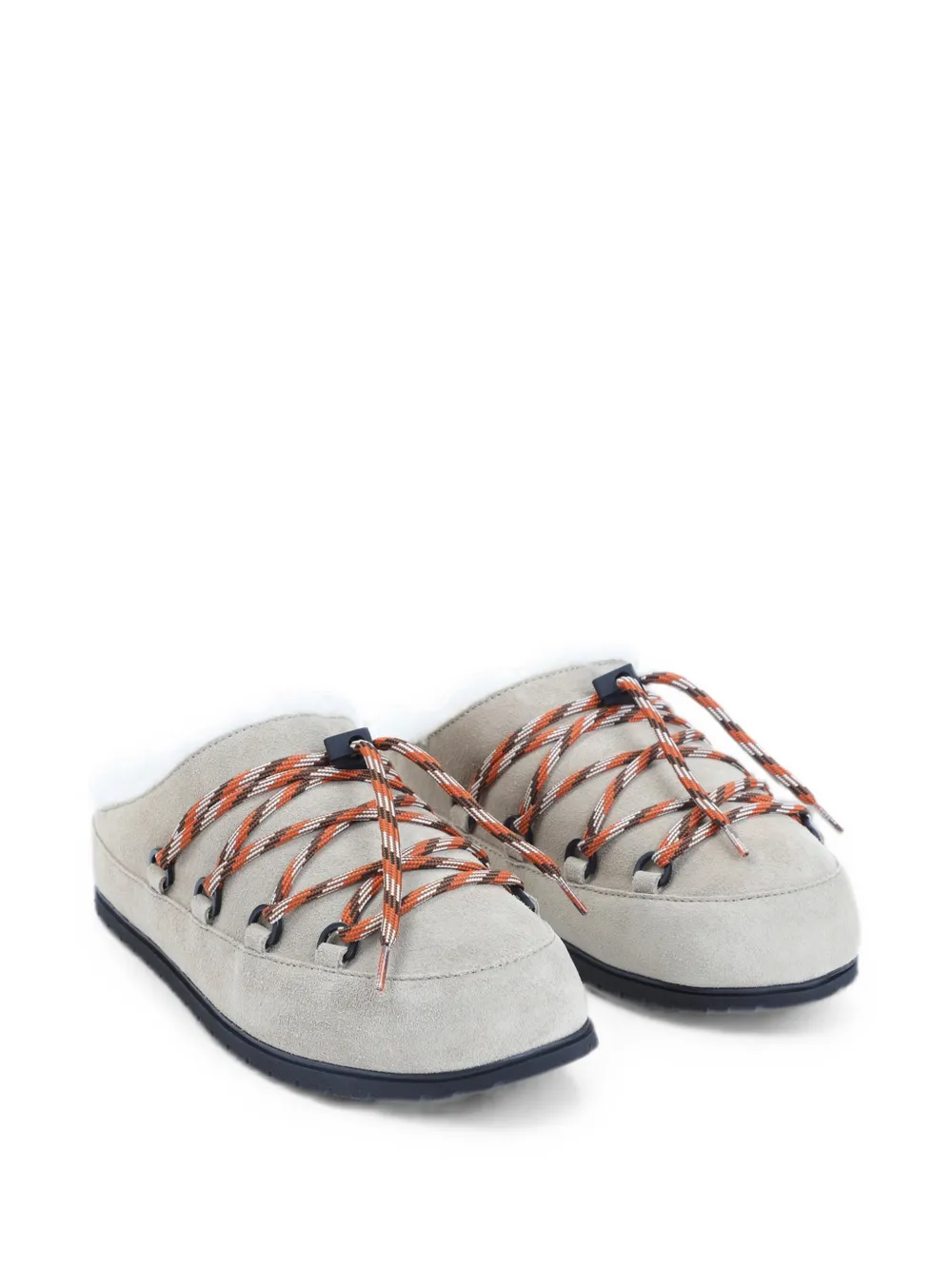 Prada shearling-trim lace-up slippers Beige